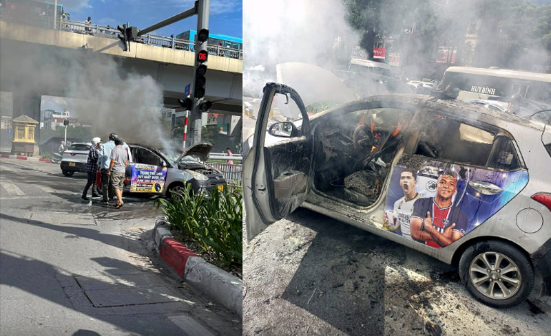 Đang lưu th&ocirc;ng tr&ecirc;n đường, chiếc xe &ocirc; t&ocirc; bất ngờ bốc ch&aacute;y.