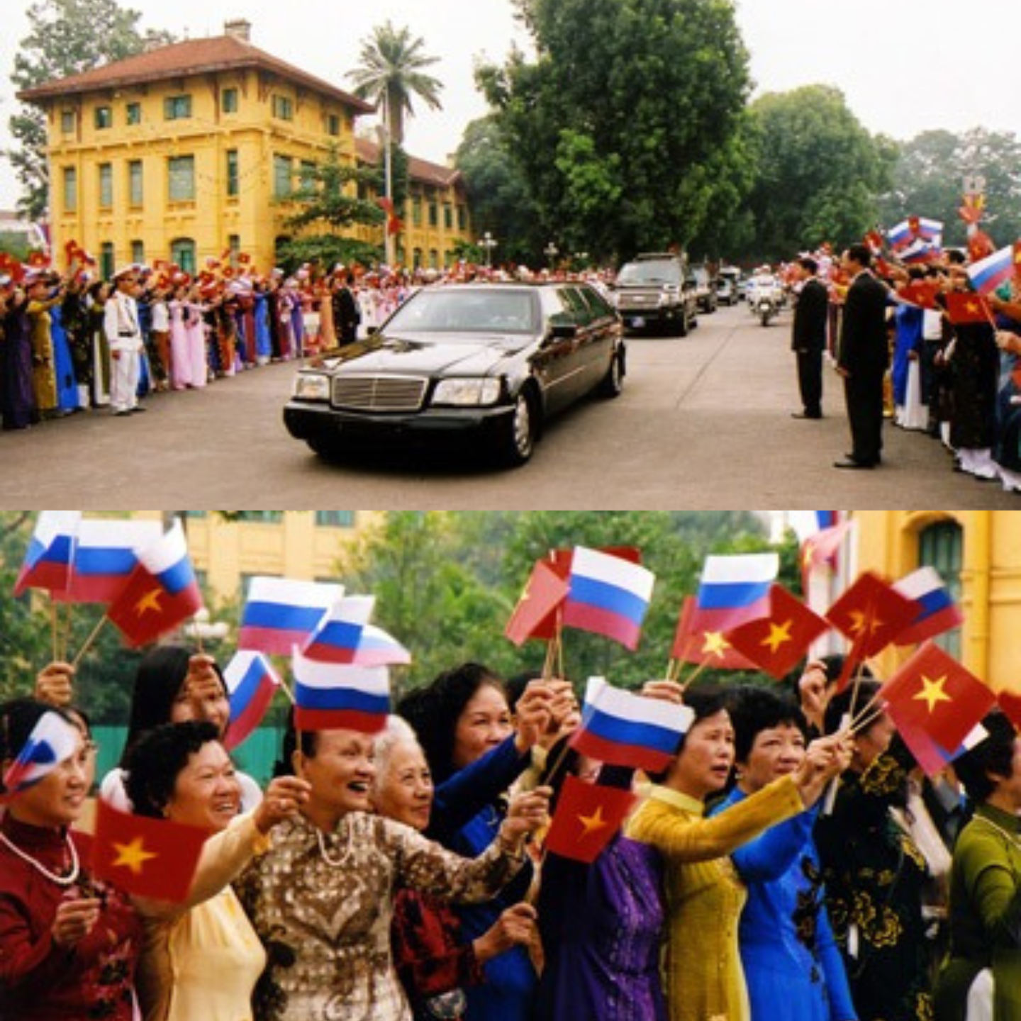 Nh&acirc;n d&acirc;n thủ đ&ocirc; H&agrave; Nội vui mừng ch&agrave;o đ&oacute;n Tổng thống Nga Vladimir Putin. (Ảnh: Th&ocirc;ng tấn x&atilde; Việt Nam)