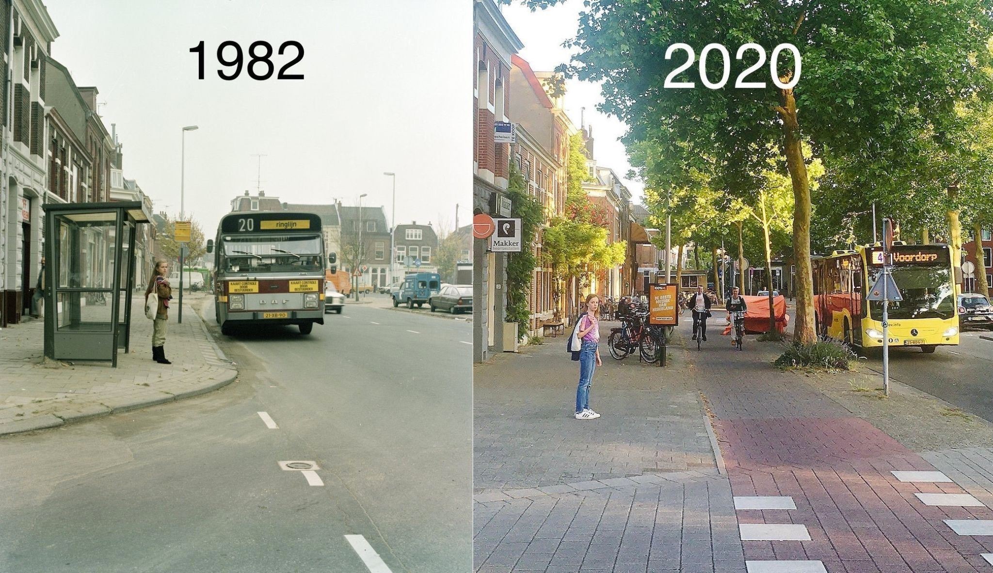 Một con đường ở TP. Utrecht (H&agrave; Lan) cũng bị thu hẹp lại, trồng th&ecirc;m nhiều c&acirc;y xanh v&agrave; d&agrave;nh đường cho người đi bộ, xe đạp.