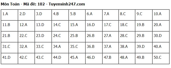 Đ&aacute;p &aacute;n m&ocirc;n To&aacute;n THPT 2024 tất cả 24 m&atilde; đề chuẩn nhanh nhất- Ảnh 2.