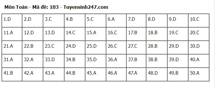 Đ&aacute;p &aacute;n m&ocirc;n To&aacute;n THPT 2024 tất cả 24 m&atilde; đề chuẩn nhanh nhất- Ảnh 3.