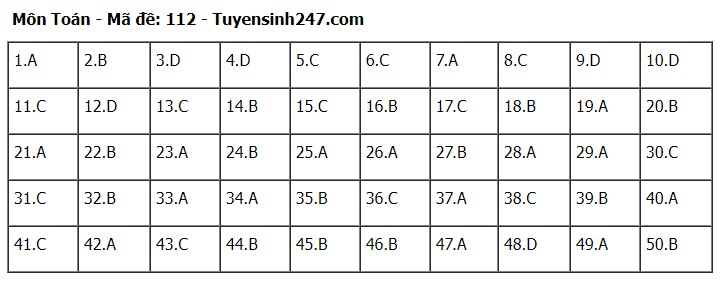 Đ&aacute;p &aacute;n m&ocirc;n To&aacute;n THPT 2024 tất cả 24 m&atilde; đề chuẩn nhanh nhất- Ảnh 12.