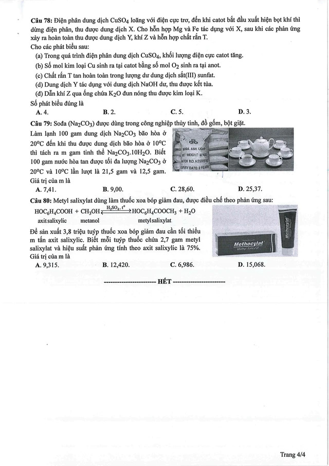 Đáp án đề thi môn Hóa học mã đề 222 tốt nghiệp THPT 2024- Ảnh 5. Đáp án đề thi môn Hóa học mã đề 222 tốt nghiệp THPT 2024- Ảnh 5.