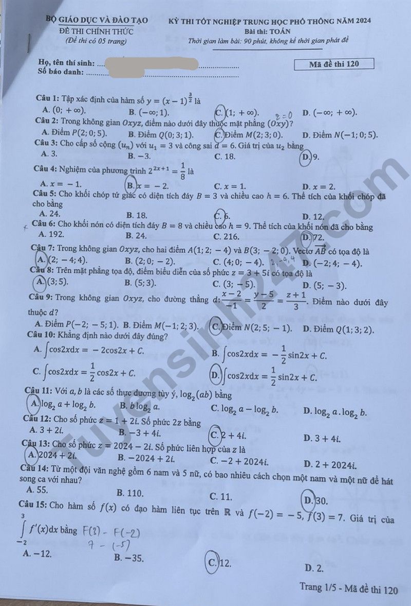 Đề thi m&ocirc;n To&aacute;n THPT 2024 tất cả 24 m&atilde; đề nhanh nhất- Ảnh 19.