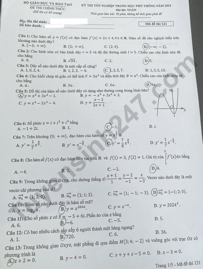 Đề thi m&ocirc;n To&aacute;n THPT 2024 tất cả 24 m&atilde; đề nhanh nhất- Ảnh 20.