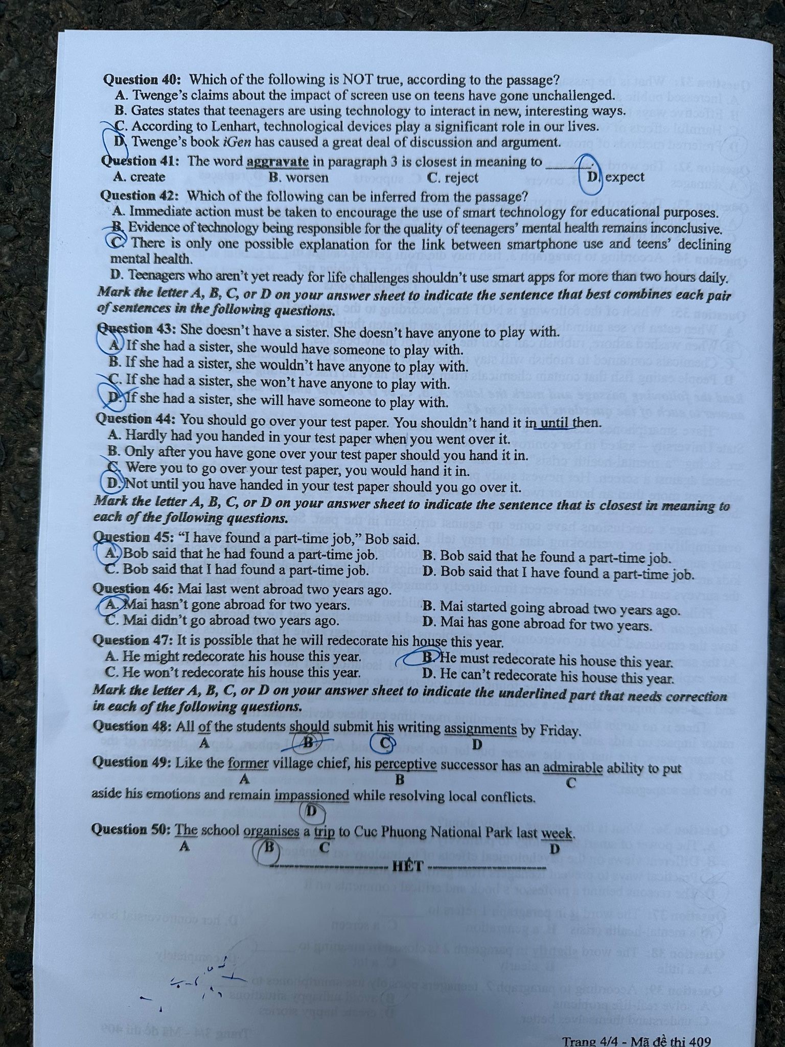Đáp án đề thi môn Tiếng Anh THPT 2024 tất cả 24 mã đề- Ảnh 4. Đáp án đề thi môn Tiếng Anh THPT 2024 tất cả 24 mã đề- Ảnh 4.