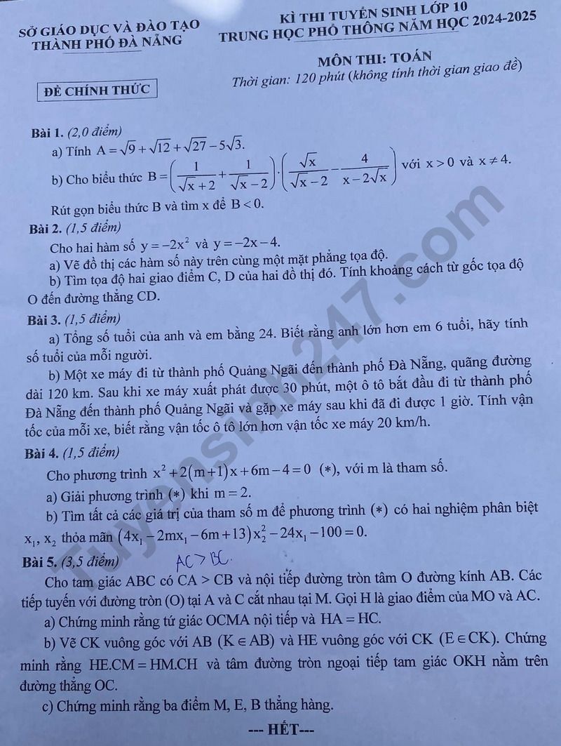 Đáp án đề thi tuyển sinh lớp 10 môn Toán Đà Nẵng năm 2024- Ảnh 2. Đáp án đề thi tuyển sinh lớp 10 môn Toán Đà Nẵng năm 2024- Ảnh 2.