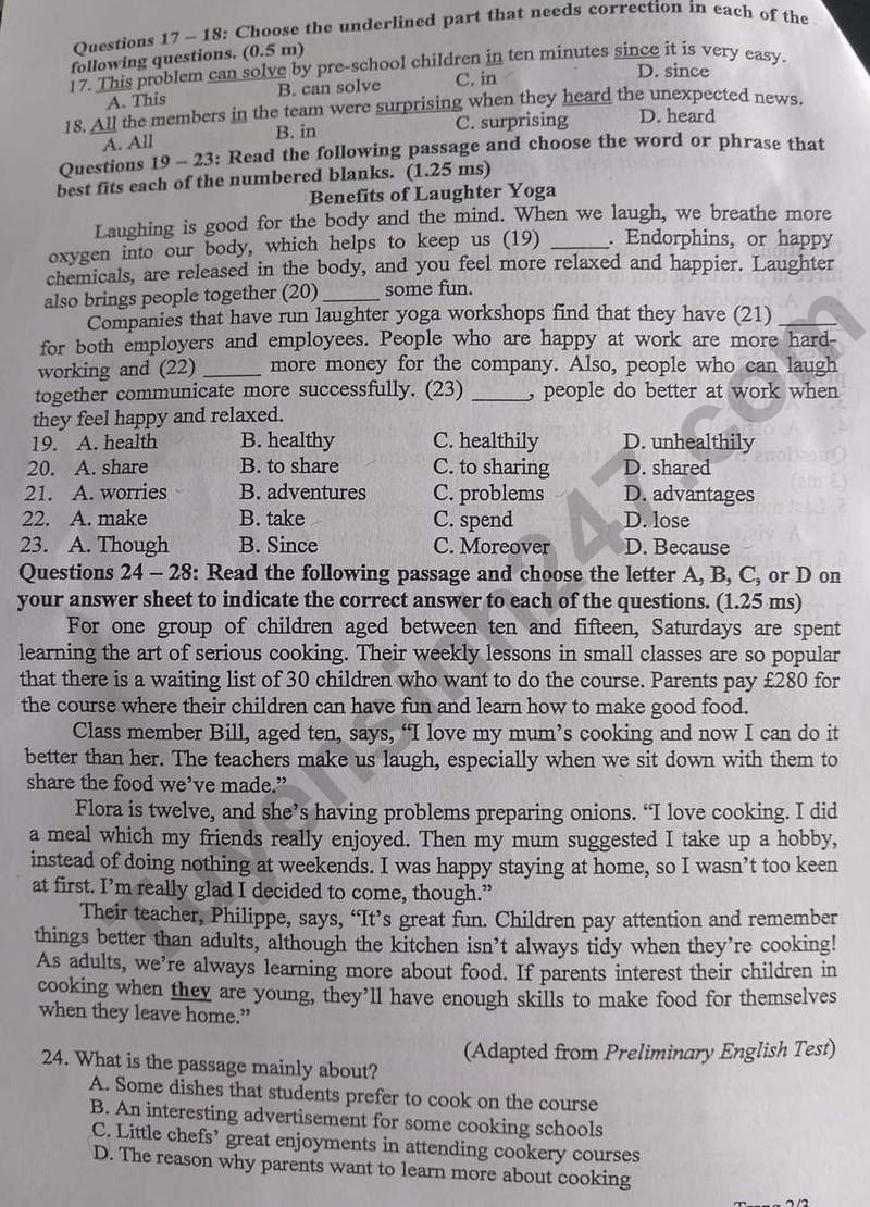 Đáp án đề thi tuyển sinh lớp 10 môn Tiếng Anh Bình Thuận năm 2024- Ảnh 3. Đáp án đề thi tuyển sinh lớp 10 môn Tiếng Anh Bình Thuận năm 2024- Ảnh 3.