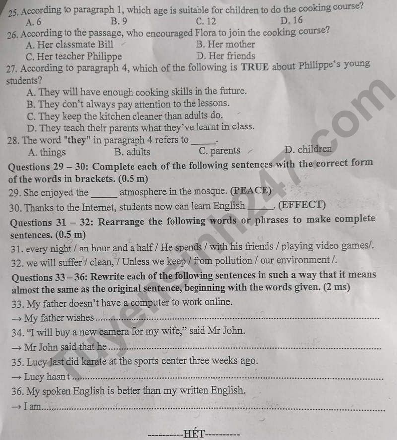 Đáp án đề thi tuyển sinh lớp 10 môn Tiếng Anh Bình Thuận năm 2024- Ảnh 4. Đáp án đề thi tuyển sinh lớp 10 môn Tiếng Anh Bình Thuận năm 2024- Ảnh 4.
