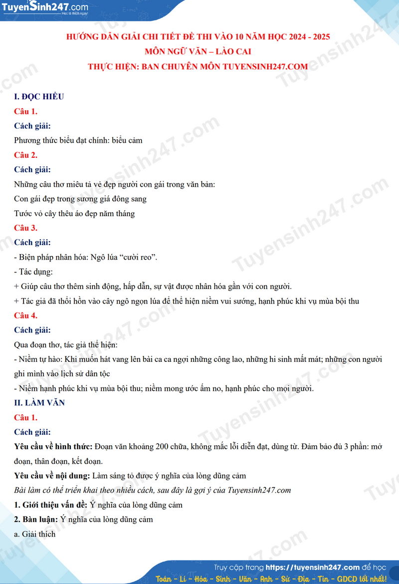 Đ&aacute;p &aacute;n đề thi tuyển sinh lớp 10 m&ocirc;n Ngữ văn L&agrave;o Cai năm 2024- Ảnh 3.