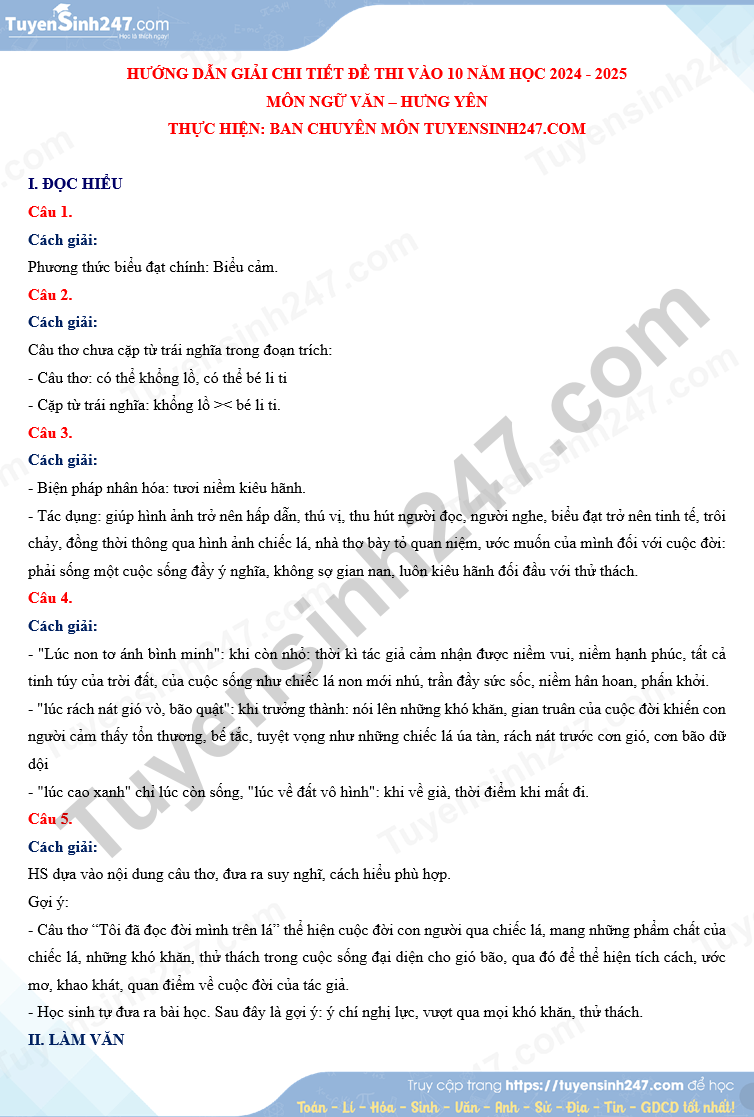 Đ&aacute;p &aacute;n đề thi tuyển sinh lớp 10 m&ocirc;n Ngữ văn Hưng Y&ecirc;n năm 2024- Ảnh 3.