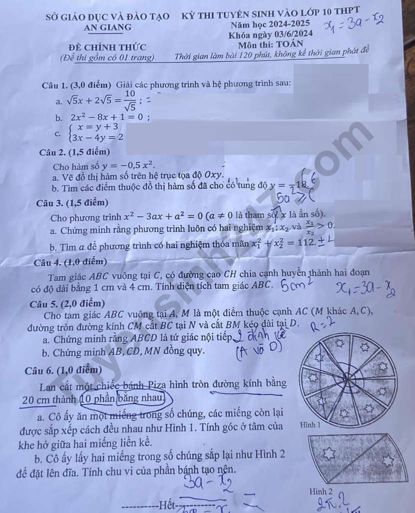 Đáp án đề thi tuyển sinh lớp 10 môn Toán An Giang năm 2024- Ảnh 2. Đáp án đề thi tuyển sinh lớp 10 môn Toán An Giang năm 2024- Ảnh 2.