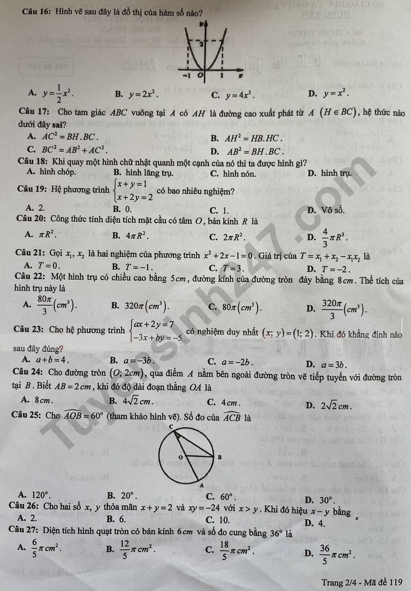 Đ&aacute;p &aacute;n đề thi tuyển sinh lớp 10 m&ocirc;n To&aacute;n Hưng Y&ecirc;n năm 2024- Ảnh 3.