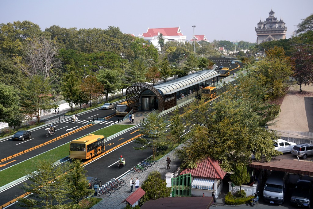 Phối cảnh c&ocirc;ng tr&igrave;nh tuyến xe bu&yacute;t nhanh BRT đầu ti&ecirc;n tại L&agrave;o. (Ảnh: ADB)