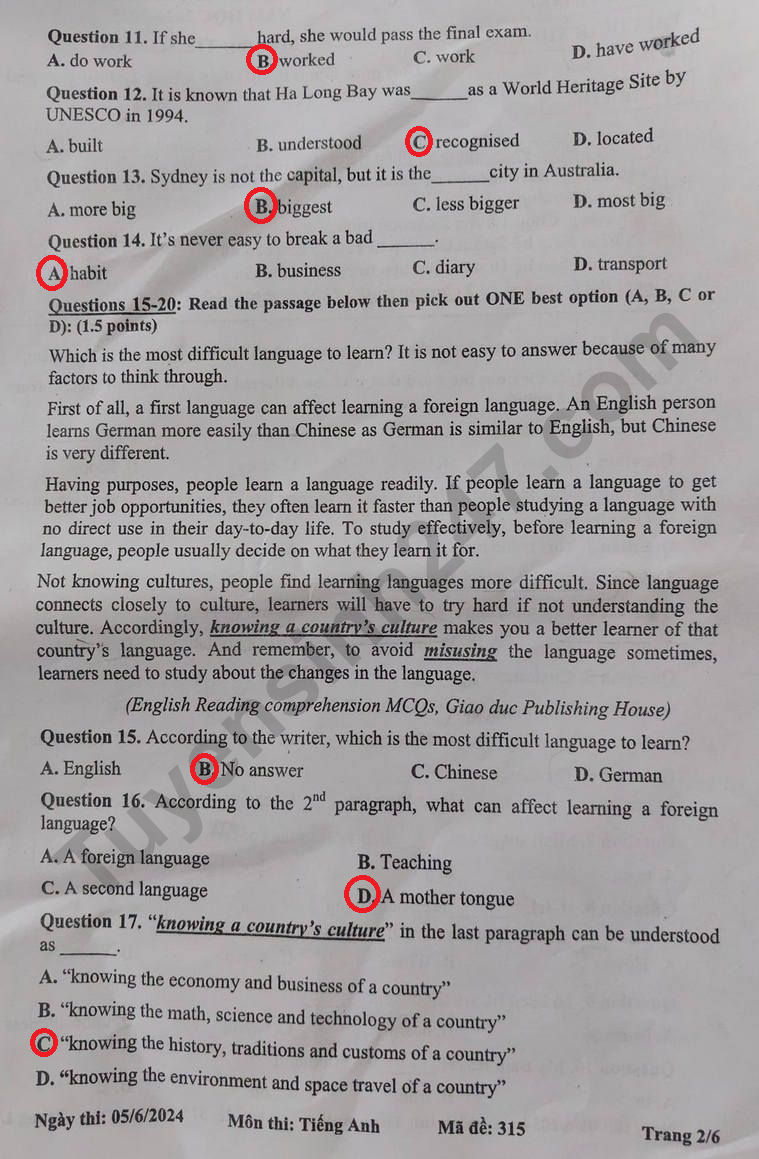Đ&aacute;p &aacute;n đề thi tuyển sinh lớp 10 m&ocirc;n Tiếng Anh Tiền Giang năm 2024- Ảnh 3.