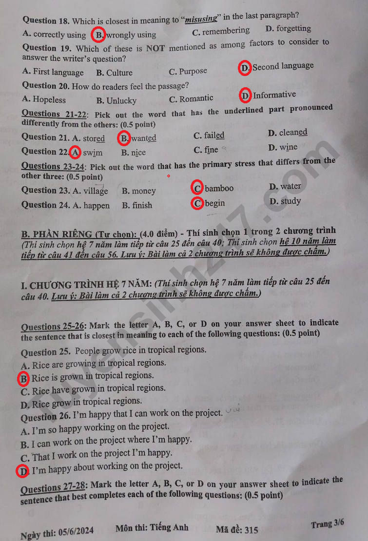 Đ&aacute;p &aacute;n đề thi tuyển sinh lớp 10 m&ocirc;n Tiếng Anh Tiền Giang năm 2024- Ảnh 4.