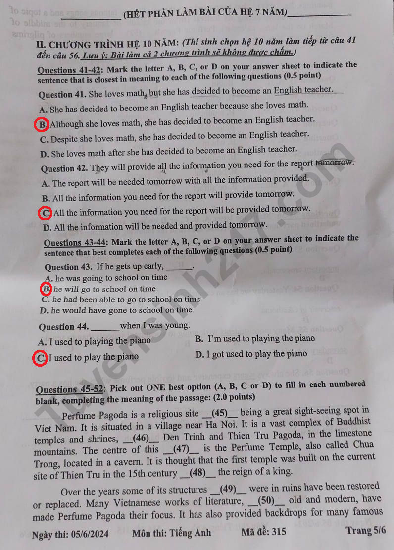 Đ&aacute;p &aacute;n đề thi tuyển sinh lớp 10 m&ocirc;n Tiếng Anh Tiền Giang năm 2024- Ảnh 6.