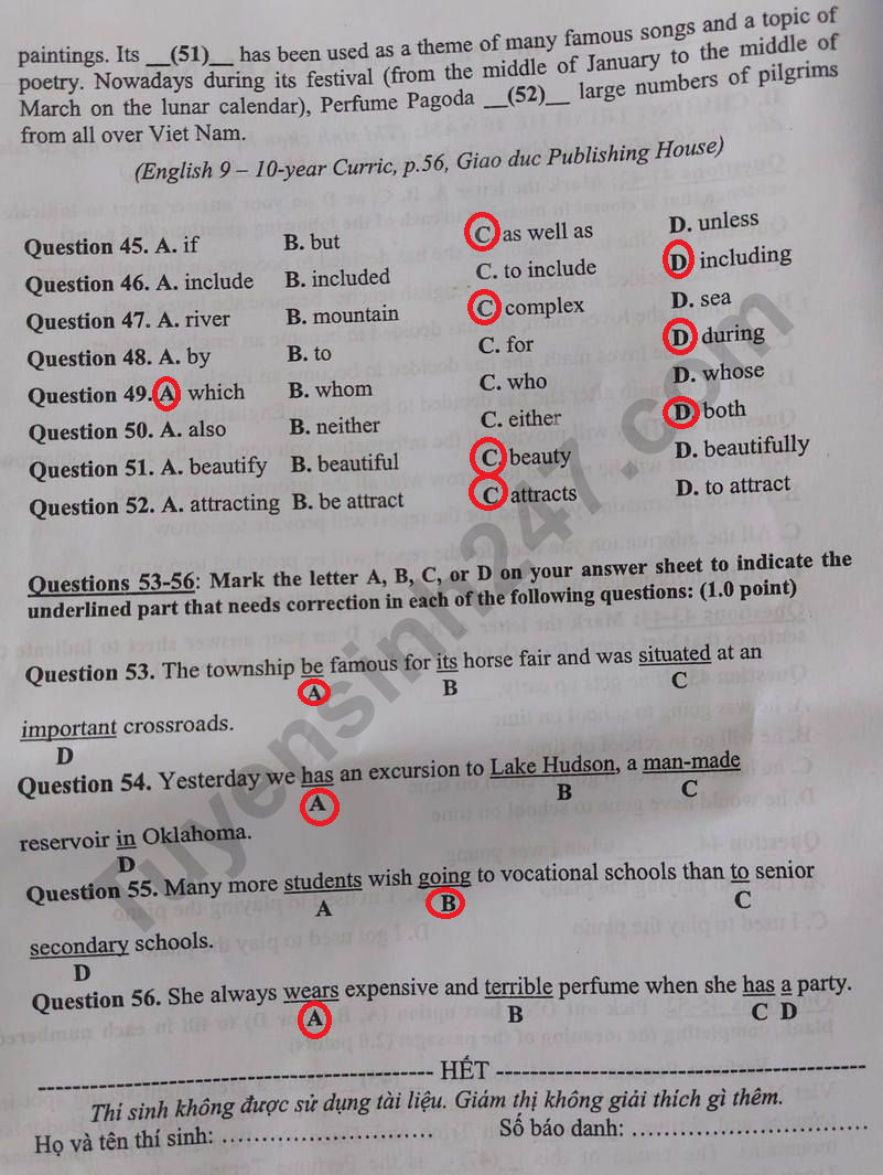 Đ&aacute;p &aacute;n đề thi tuyển sinh lớp 10 m&ocirc;n Tiếng Anh Tiền Giang năm 2024- Ảnh 7.