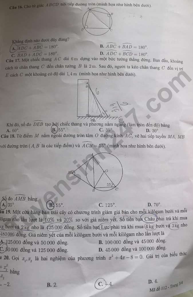 Đ&aacute;p &aacute;n đề thi tuyển sinh lớp 10 m&ocirc;n To&aacute;n Cần Thơ năm 2024- Ảnh 4.