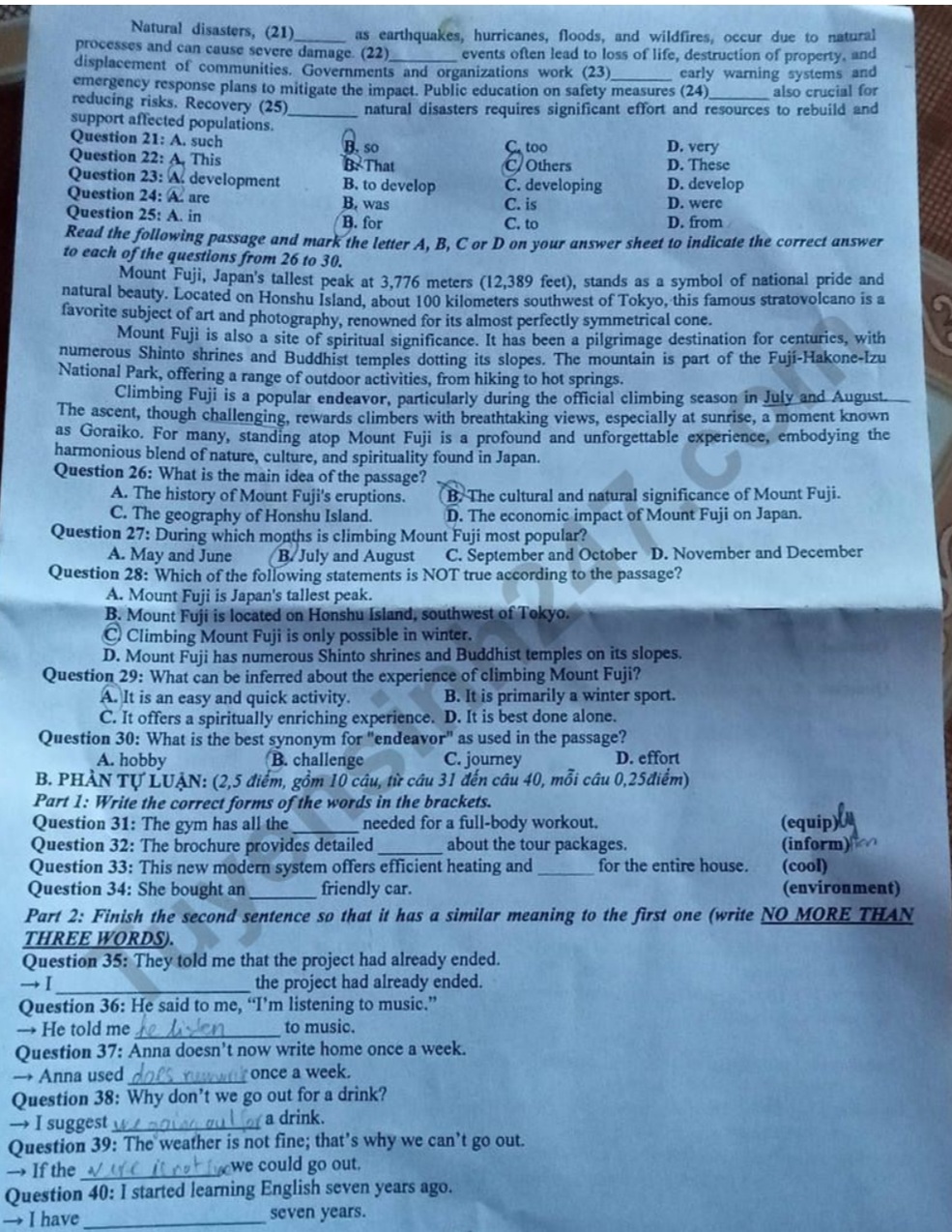 Đ&aacute;p &aacute;n đề thi tuyển sinh lớp 10 m&ocirc;n Tiếng Anh Bến Tre năm 2024- Ảnh 3.