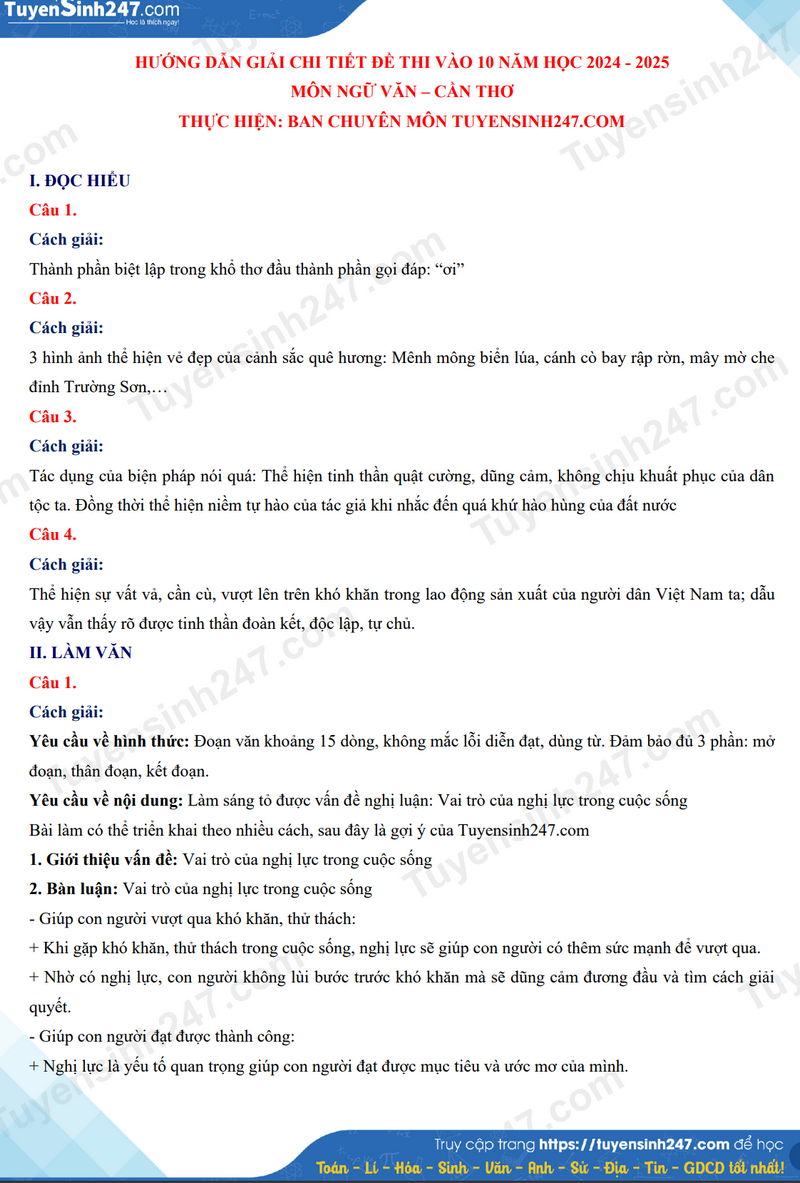 Đáp án đề thi tuyển sinh lớp 10 môn Ngữ văn Cần Thơ năm 2024- Ảnh 4. Đáp án đề thi tuyển sinh lớp 10 môn Ngữ văn Cần Thơ năm 2024- Ảnh 4.