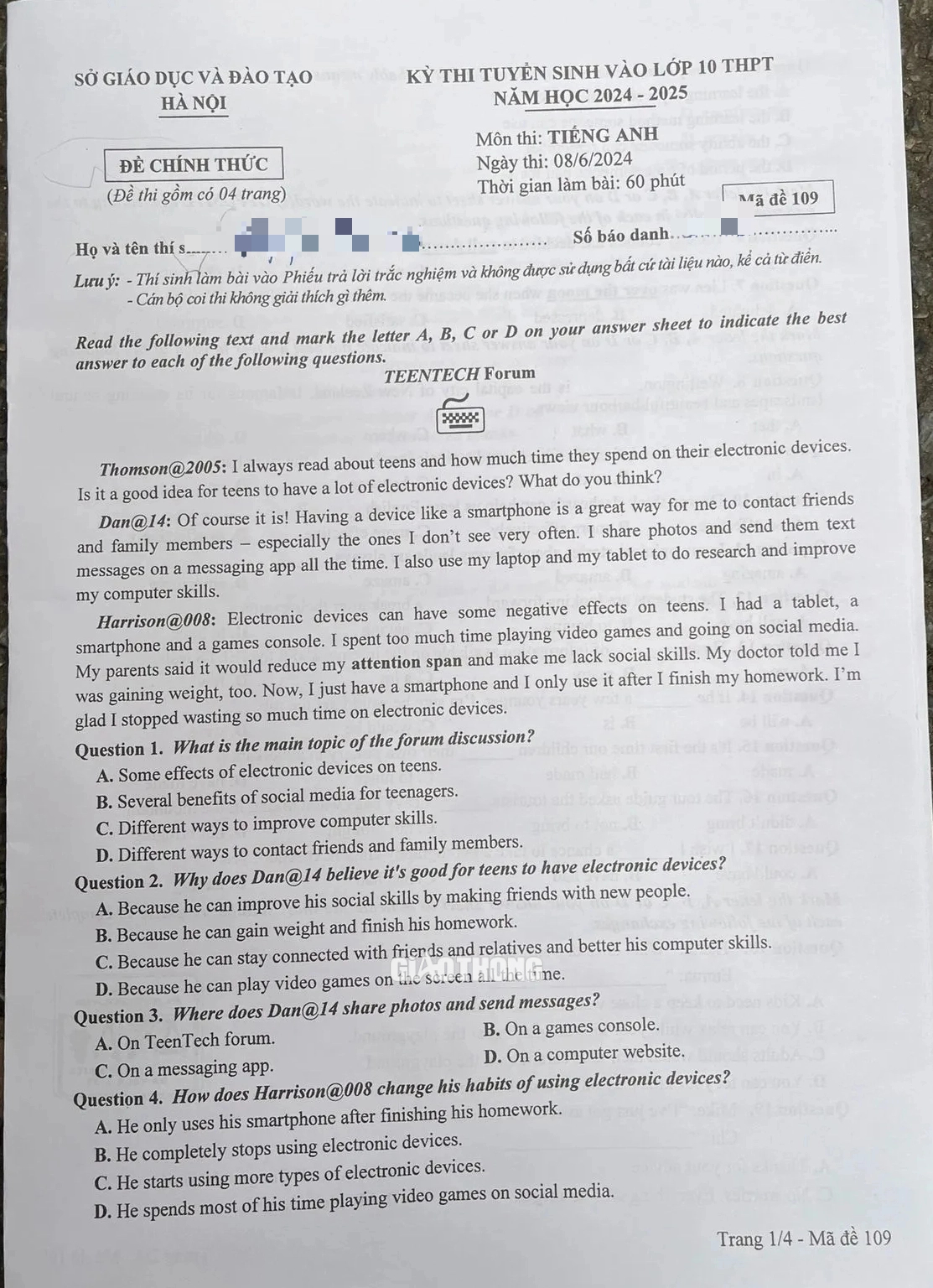 Đ&aacute;p &aacute;n đề thi tuyển sinh lớp 10 m&ocirc;n Tiếng Anh H&agrave; Nội năm 2024- Ảnh 26.