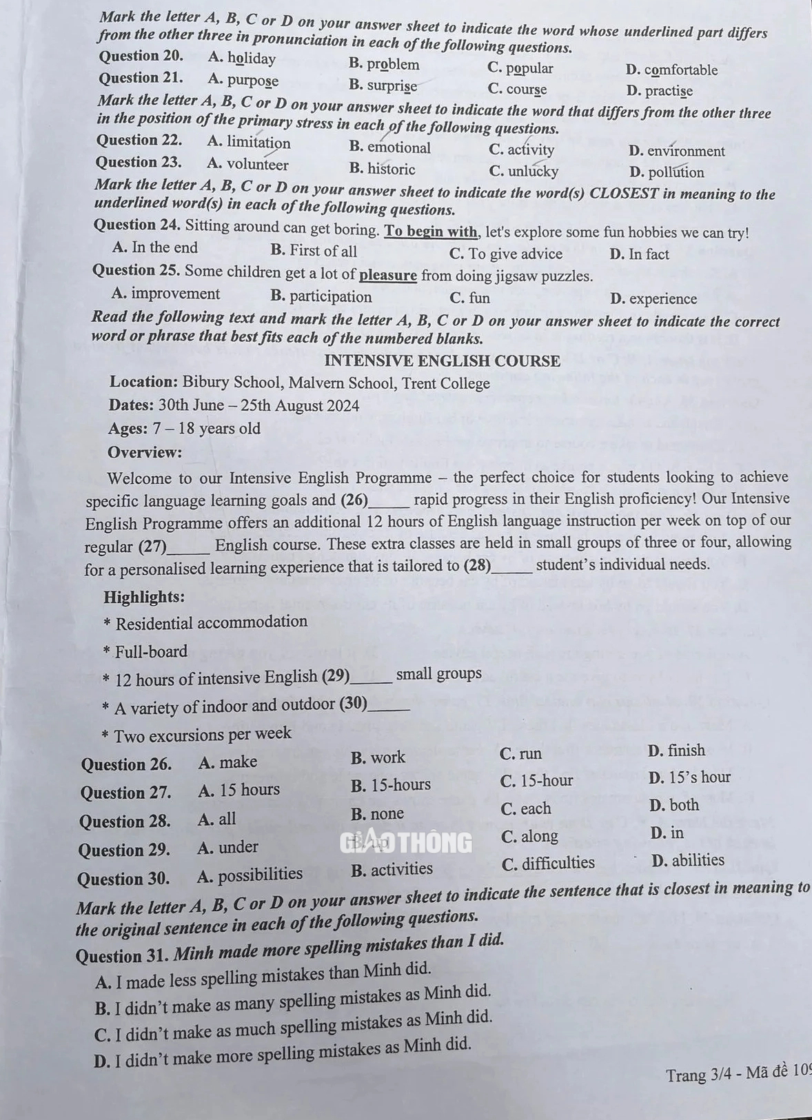 Đ&aacute;p &aacute;n đề thi tuyển sinh lớp 10 m&ocirc;n Tiếng Anh H&agrave; Nội năm 2024- Ảnh 28.