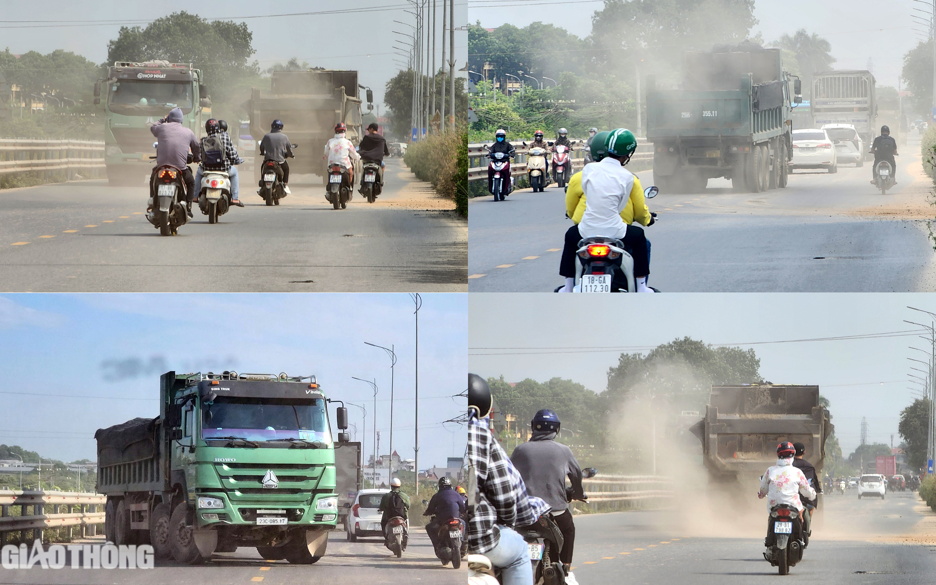 Bất an đường đấu nối tr&aacute;i ph&eacute;p với quốc lộ 1A, xe tải lớn nườm nượp v&agrave;o ra
