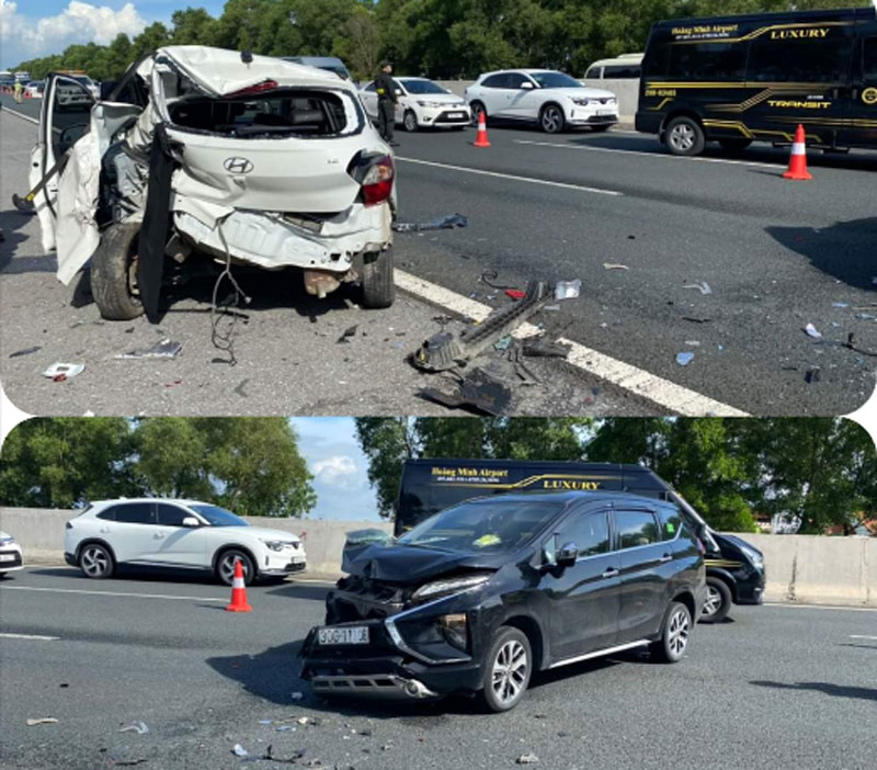 Hiện trường vụ tai nạn giữa 2 xe &ocirc; t&ocirc; tr&ecirc;n cao tốc H&agrave; Nội - Hải Ph&ograve;ng.