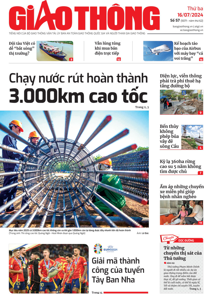 Trang nhất B&aacute;o Giao th&ocirc;ng số 57 ra ng&agrave;y 16/7/2024.