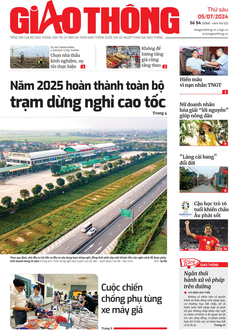 Trang nhất Báo Giao thông số 54 ra ngày 5/7/2024. Trang nhất Báo Giao thông số 54 ra ngày 5/7/2024.