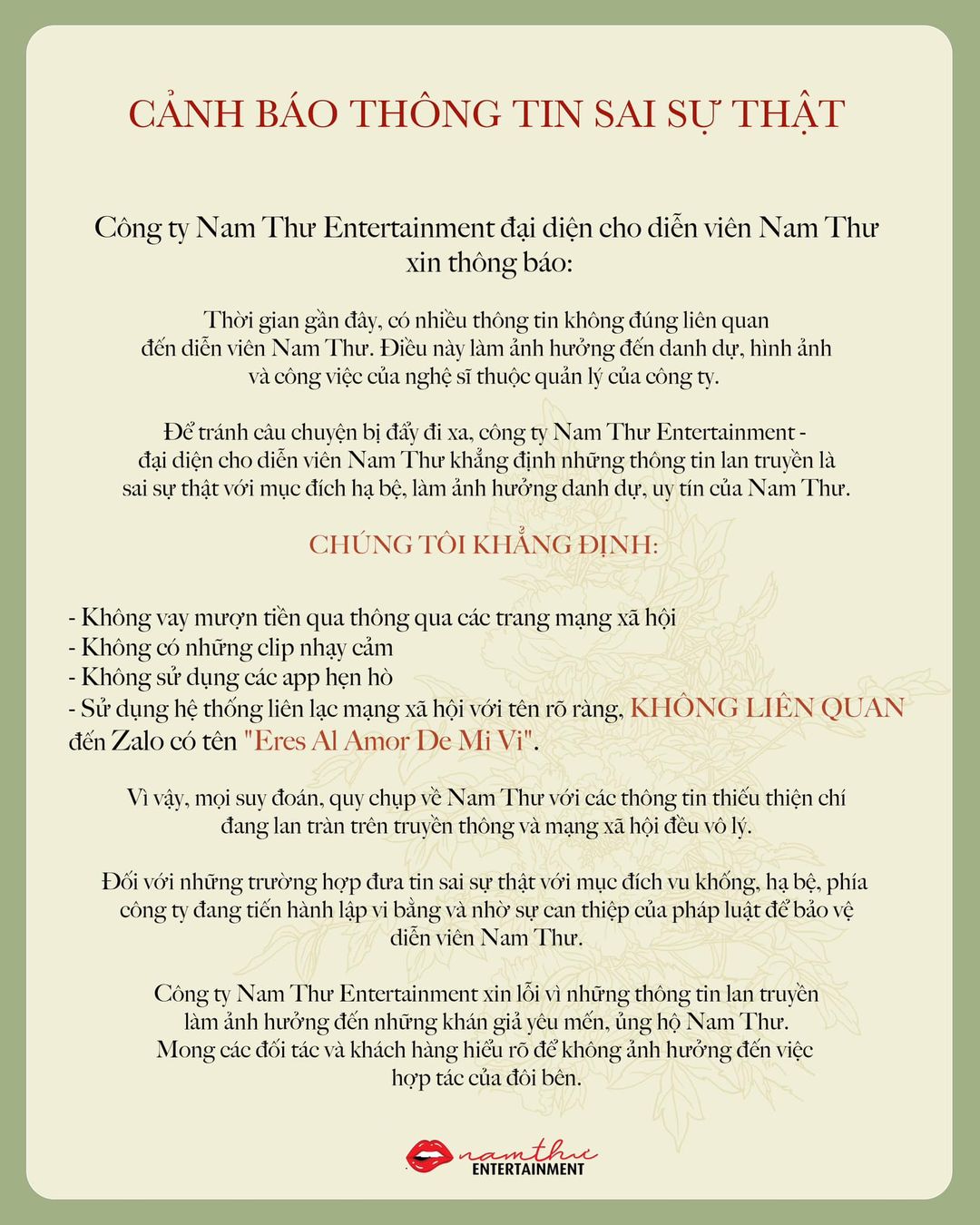 Đại diện Nam Thư phủ nhận tin đồn giật chồng, lộ clip nhạy cảm- Ảnh 2.