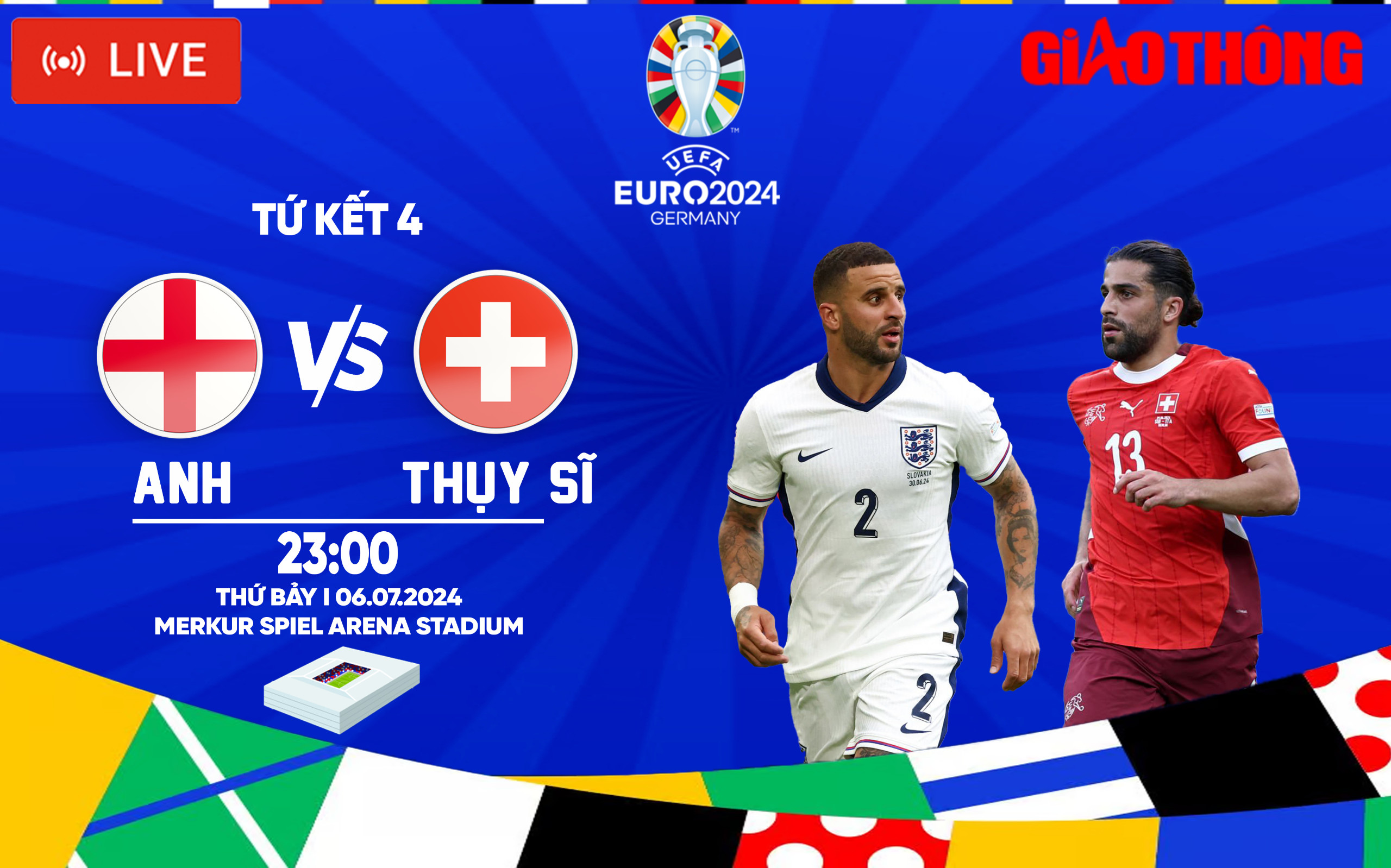 Trực tiếp Anh vs Thụy Sĩ (23h ng&agrave;y 6/7), tứ kết EURO 2024- Ảnh 1.