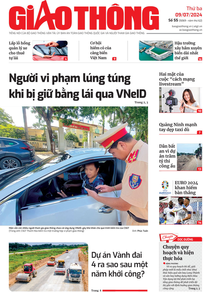 Trang nhất B&aacute;o Giao th&ocirc;ng số 55 ra ng&agrave;y 9/7/2024.