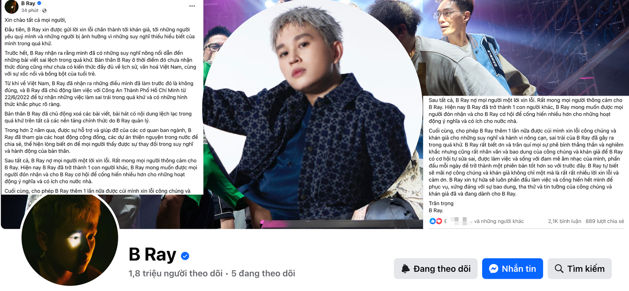 Rapper B Ray xin lỗi v&igrave; h&agrave;nh vi n&ocirc;ng cạn, sai tr&aacute;i- Ảnh 2.