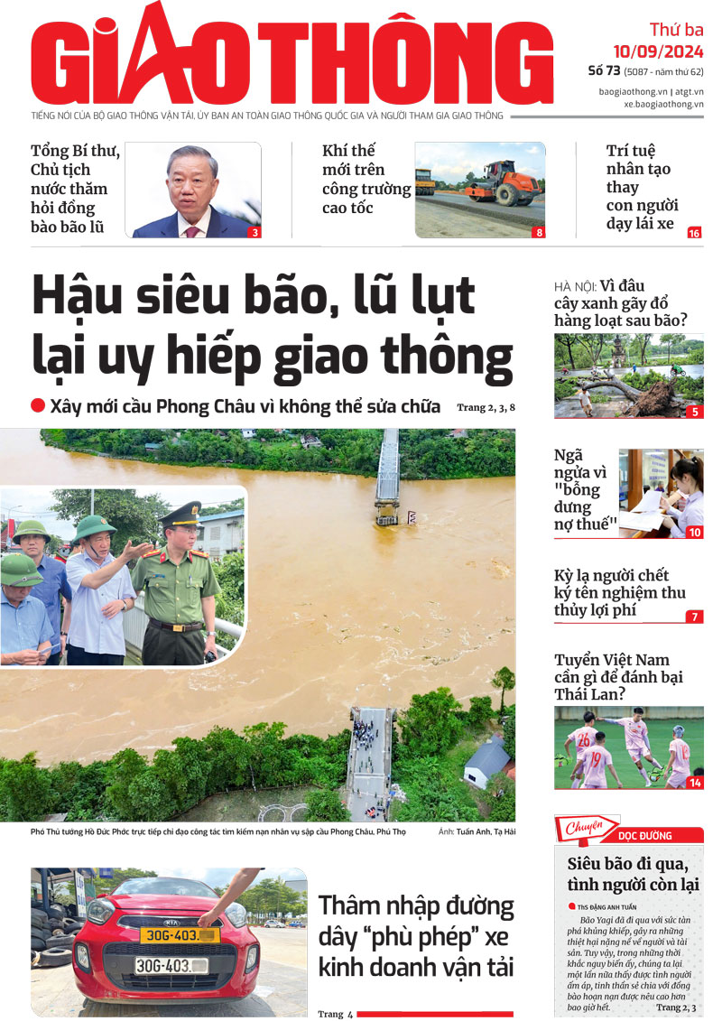 Trang nhất B&aacute;o Giao th&ocirc;ng số 73 ra ng&agrave;y 10/9/2024.