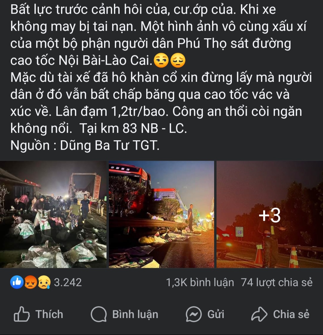 Đang x&aacute;c minh th&ocirc;ng tin nhiều người "h&ocirc;i của" tr&ecirc;n cao tốc Nội B&agrave;i - L&agrave;o Cai- Ảnh 1.