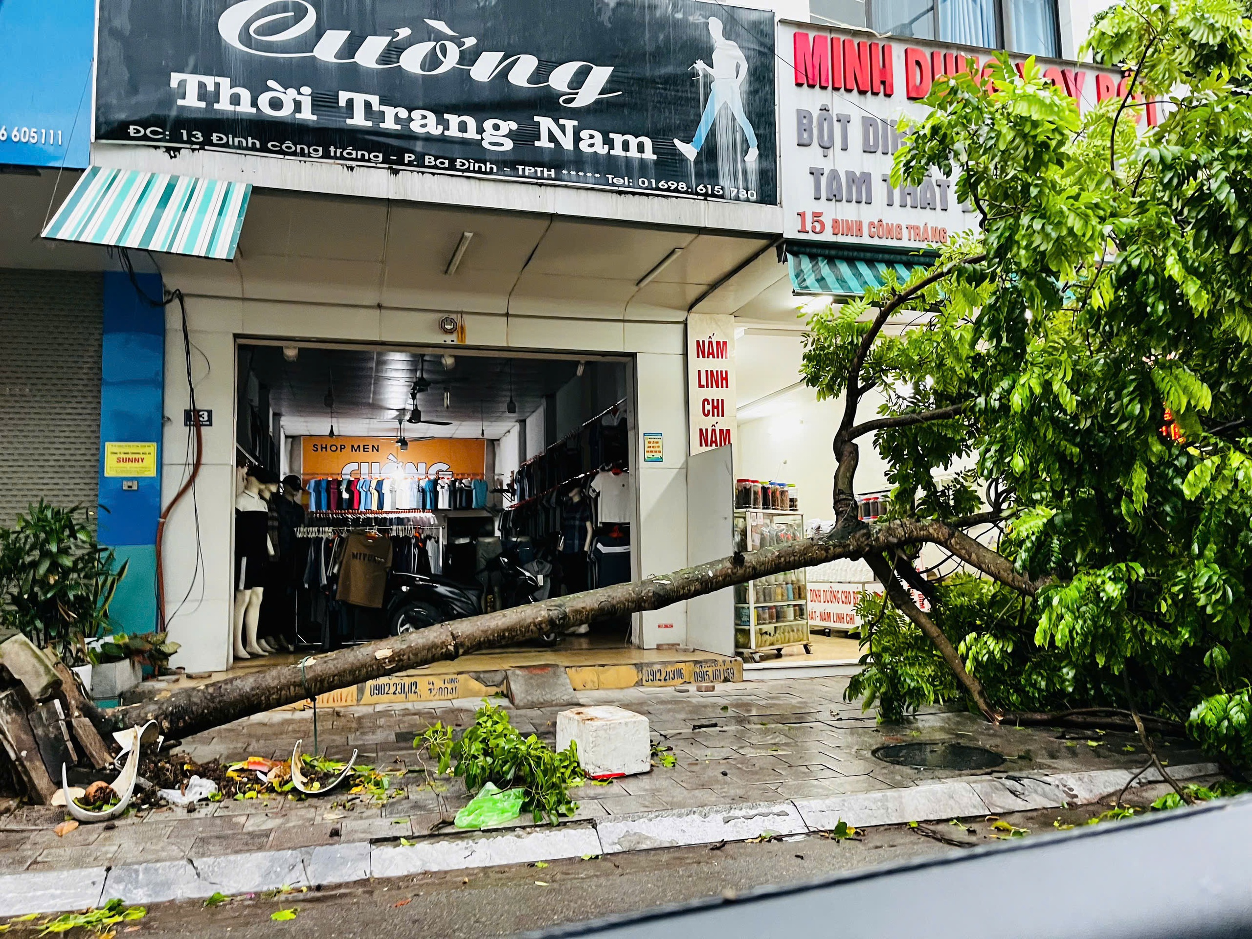 C&acirc;y xanh đổ đ&egrave; tr&uacute;ng người đi đường ở Thanh H&oacute;a trong cơn mưa lớn trước b&atilde;o số 3- Ảnh 3.