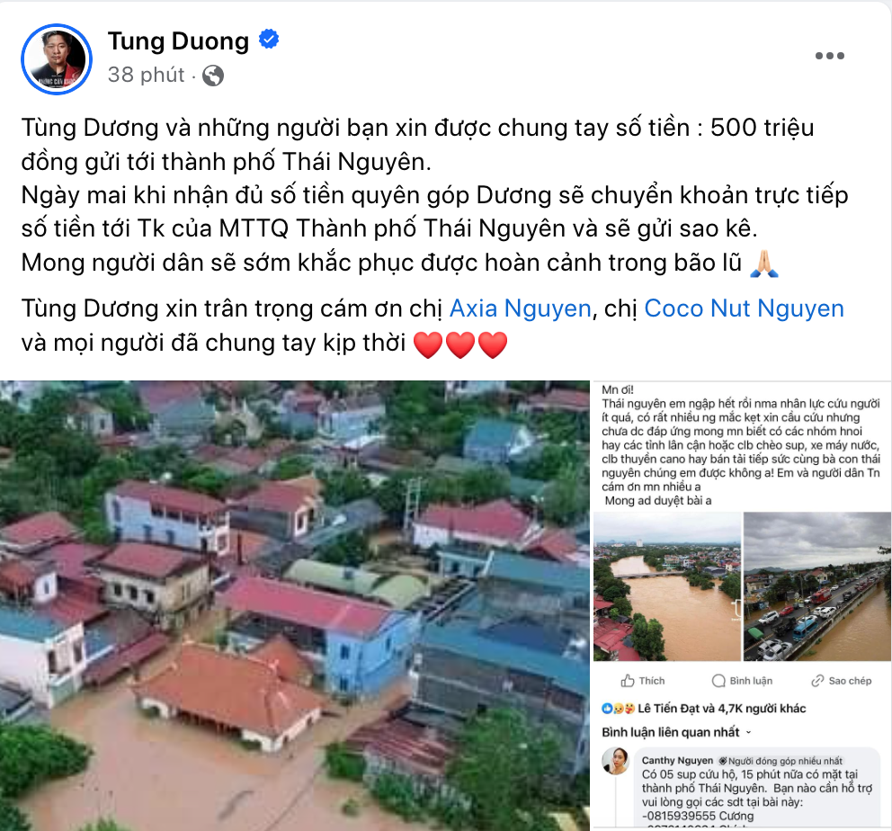 T&ugrave;ng Dương, Uy&ecirc;n Linh v&agrave; nghệ sĩ Việt ủng hộ đồng b&agrave;o v&ugrave;ng b&atilde;o lũ sau b&atilde;o Yagi- Ảnh 1.