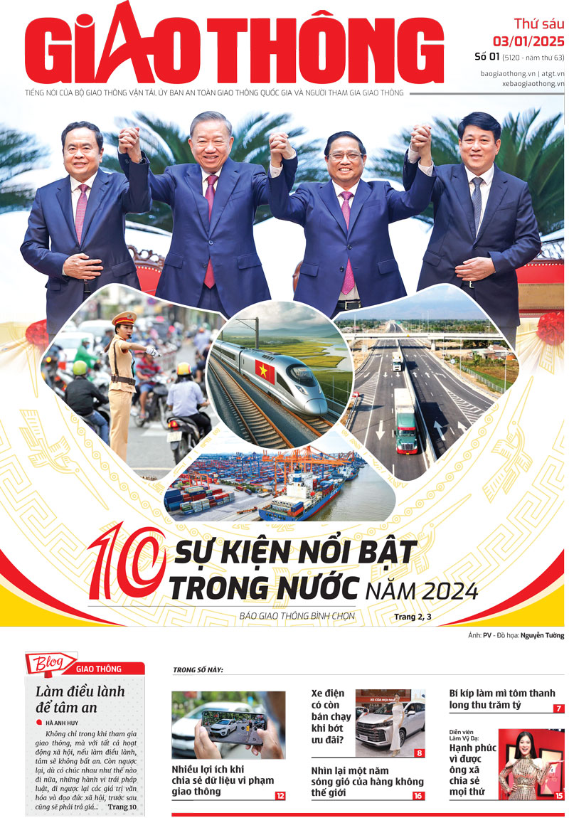 Trang nhất Báo Giao thông số 1 ra ngày 3/1/2025. Trang nhất Báo Giao thông số 1 ra ngày 3/1/2025.