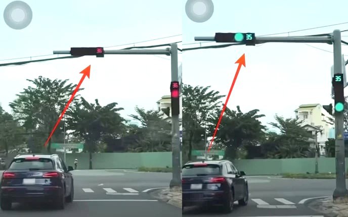 X&aacute;c minh clip &ocirc; t&ocirc; Audi đi đến đ&acirc;u đ&egrave;n giao th&ocirc;ng chuyển m&agrave;u xanh tới đ&oacute;