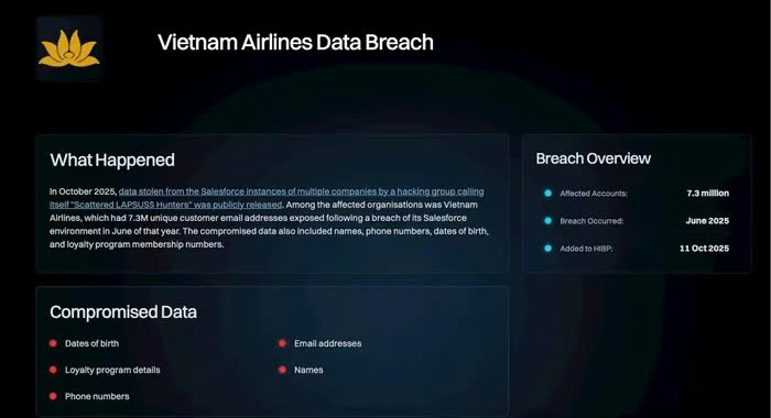 Vietnam Airlines l&ecirc;n tiếng về sự cố bảo mật dữ liệu của đối t&aacute;c c&ocirc;ng nghệ to&agrave;n cầu- Ảnh 1.