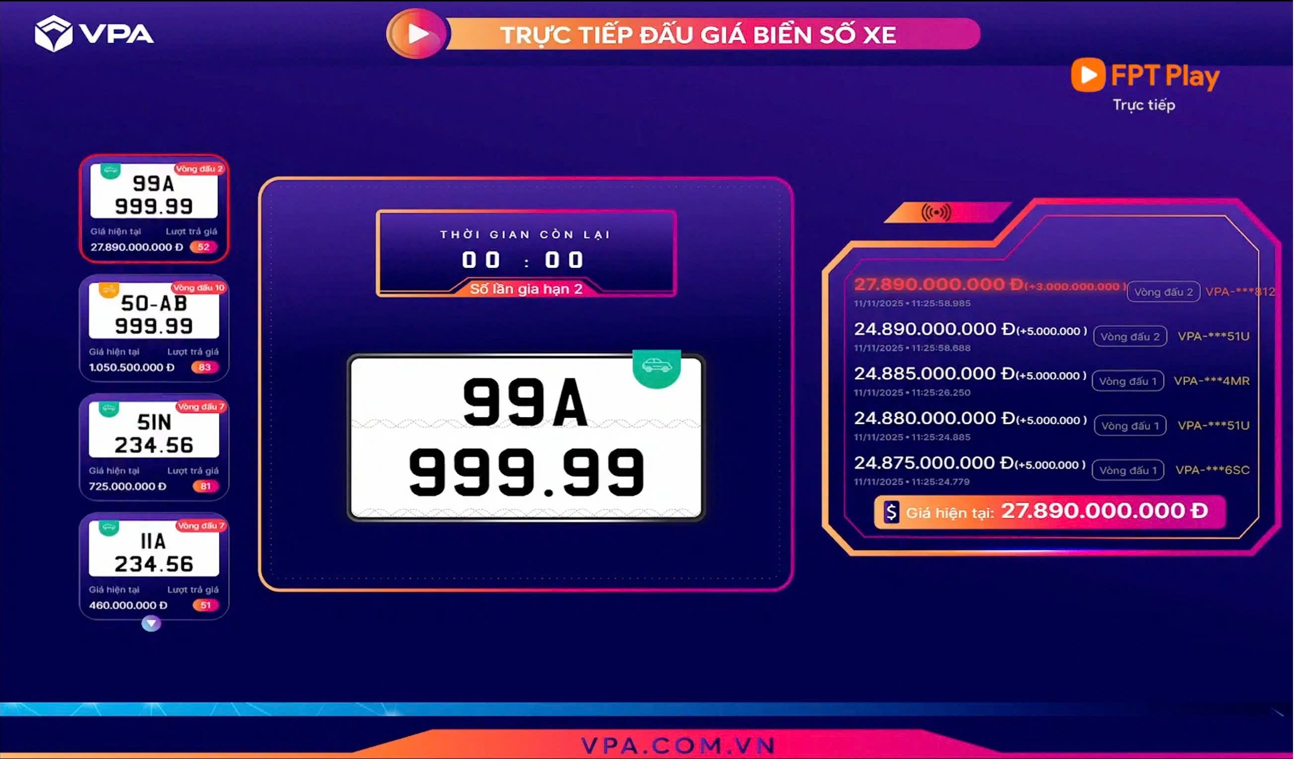 Biển số &ocirc; t&ocirc; "ngũ qu&yacute;" 99A - 999.99 tr&uacute;ng đấu gi&aacute; hơn 27,8 tỷ đồng- Ảnh 1.
