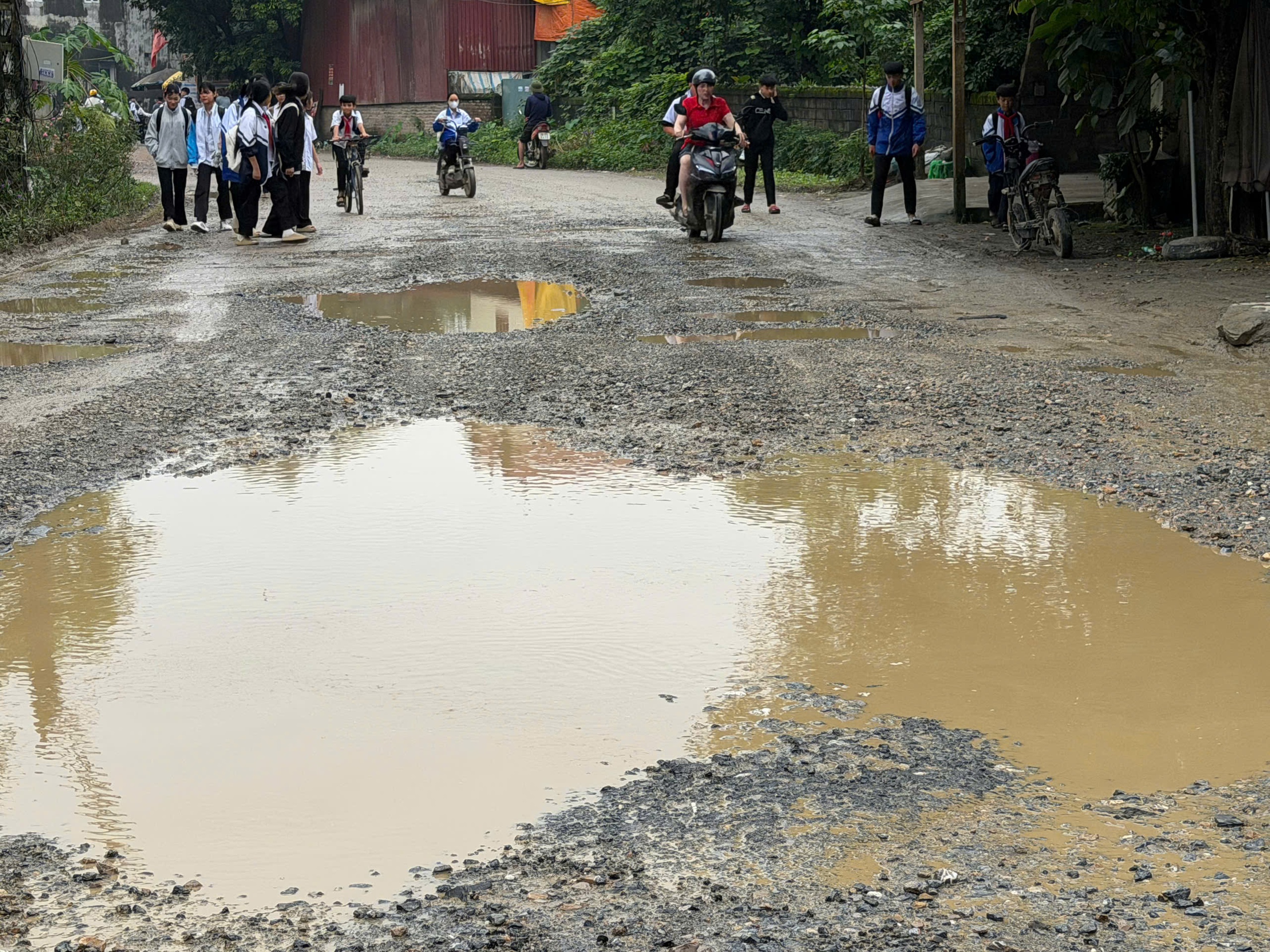 Người d&acirc;n khốn khổ băng qua tuyến đường to&agrave;n ổ tr&acirc;u ở Ph&uacute; Thọ- Ảnh 7.