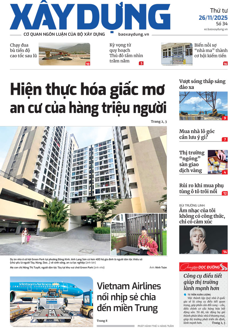 Trang nhất B&aacute;o X&acirc;y dựng số 34 ra ng&agrave;y 26/11/2025.
