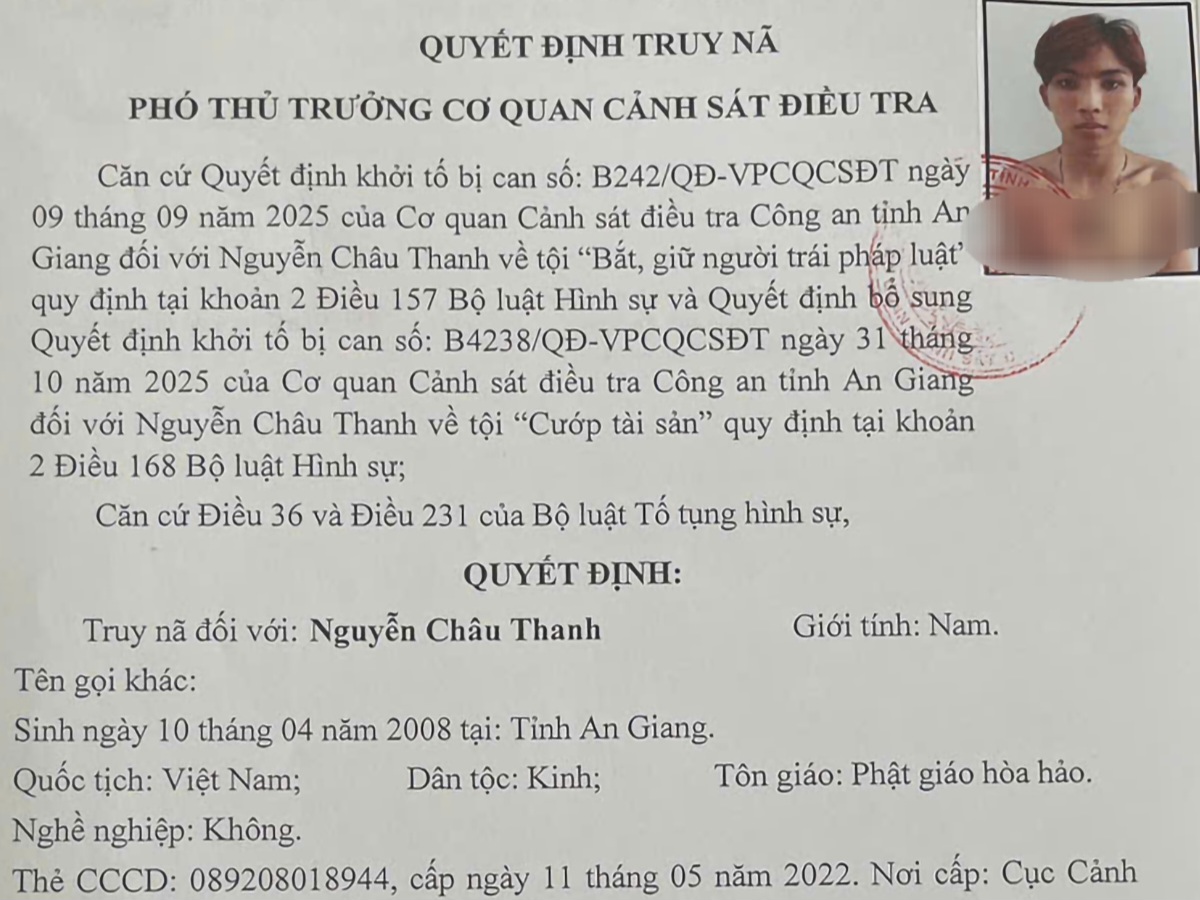 An Giang: Truy n&atilde; đối tượng bắt giữ người tr&aacute;i ph&aacute;p luật v&agrave; cướp t&agrave;i sản- Ảnh 1.