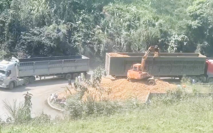 Th&ocirc;ng tuyến QL15D l&ecirc;n cửa khẩu La Lay sau vụ xe chở củ m&igrave; bị lật