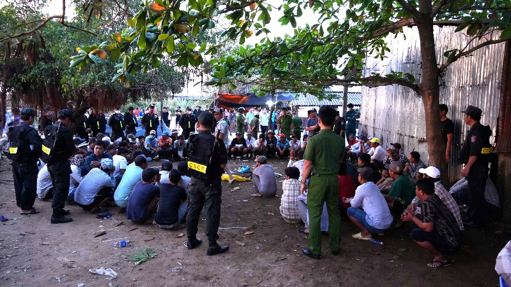Ph&aacute; tụ điểm đ&aacute; g&agrave; ăn tiền tr&ecirc;n đ&ecirc; biển Tiền Giang, bắt 75 đối tượng- Ảnh 1.