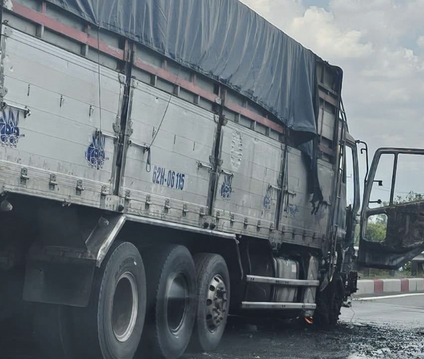 Ch&aacute;y xe tải tr&ecirc;n cao tốc TP.HCM - Long Th&agrave;nh - Dầu Gi&acirc;y g&acirc;y &ugrave;n tắc k&eacute;o d&agrave;i- Ảnh 2.