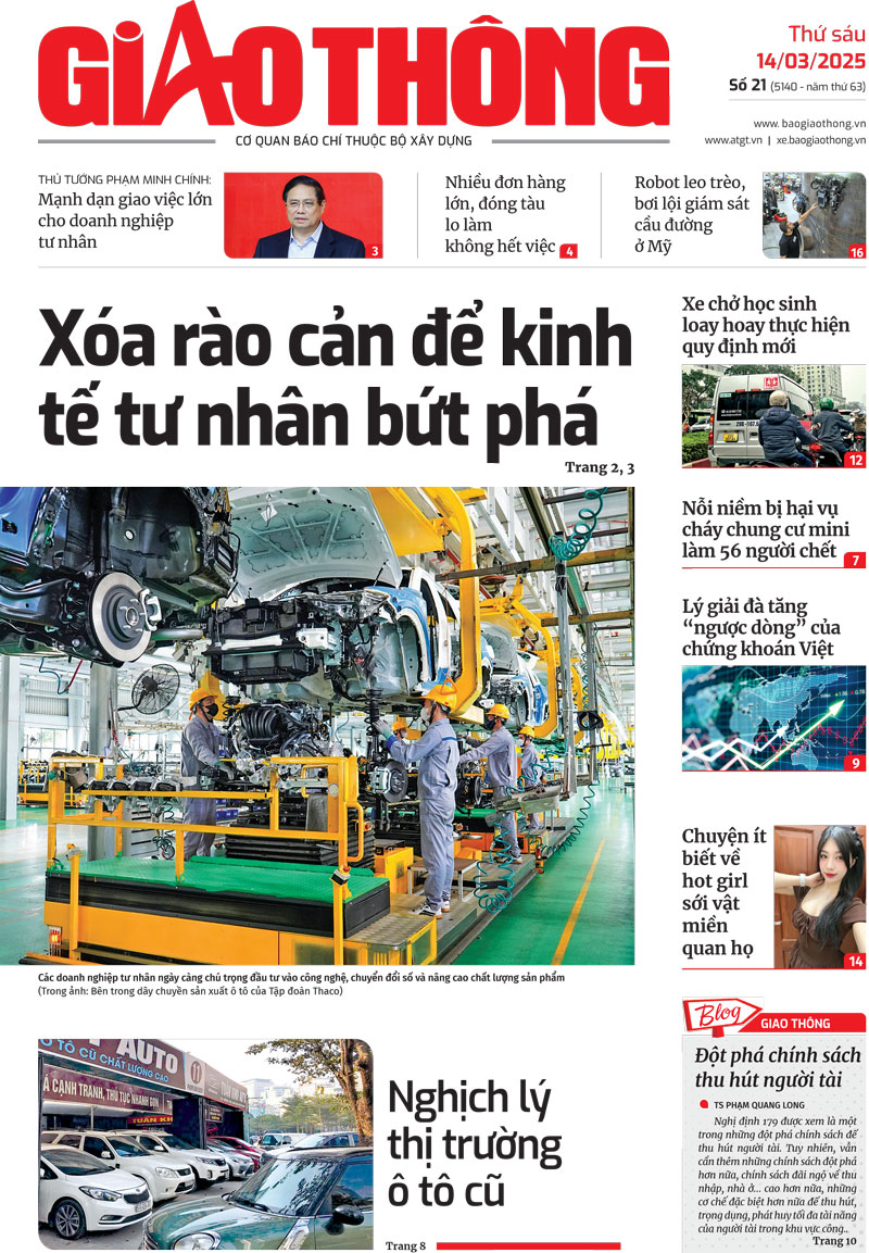 Trang nhất B&aacute;o Giao th&ocirc;ng số 21 ra ng&agrave;y 14/3/2025.